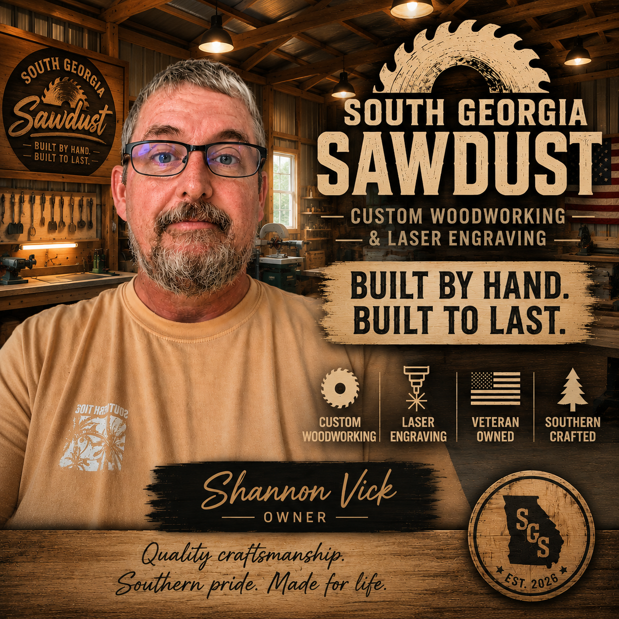 Shannon Vick, U.S. Navy veteran and founder of South Georgia Sawdust
